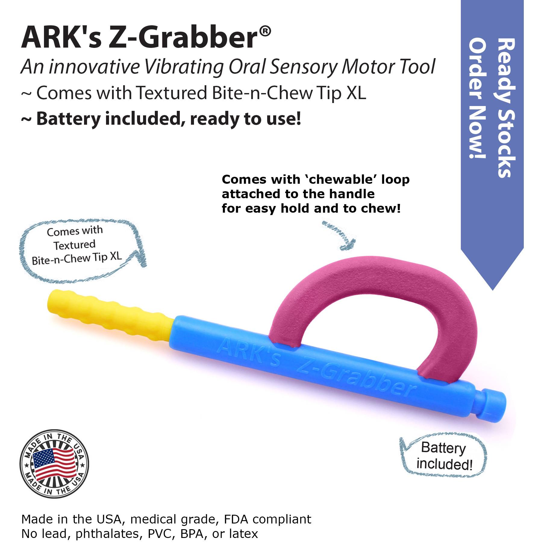 ARK's ZGrabber A Vibrating Oral Sensory Motor Chew Tool Herculife
